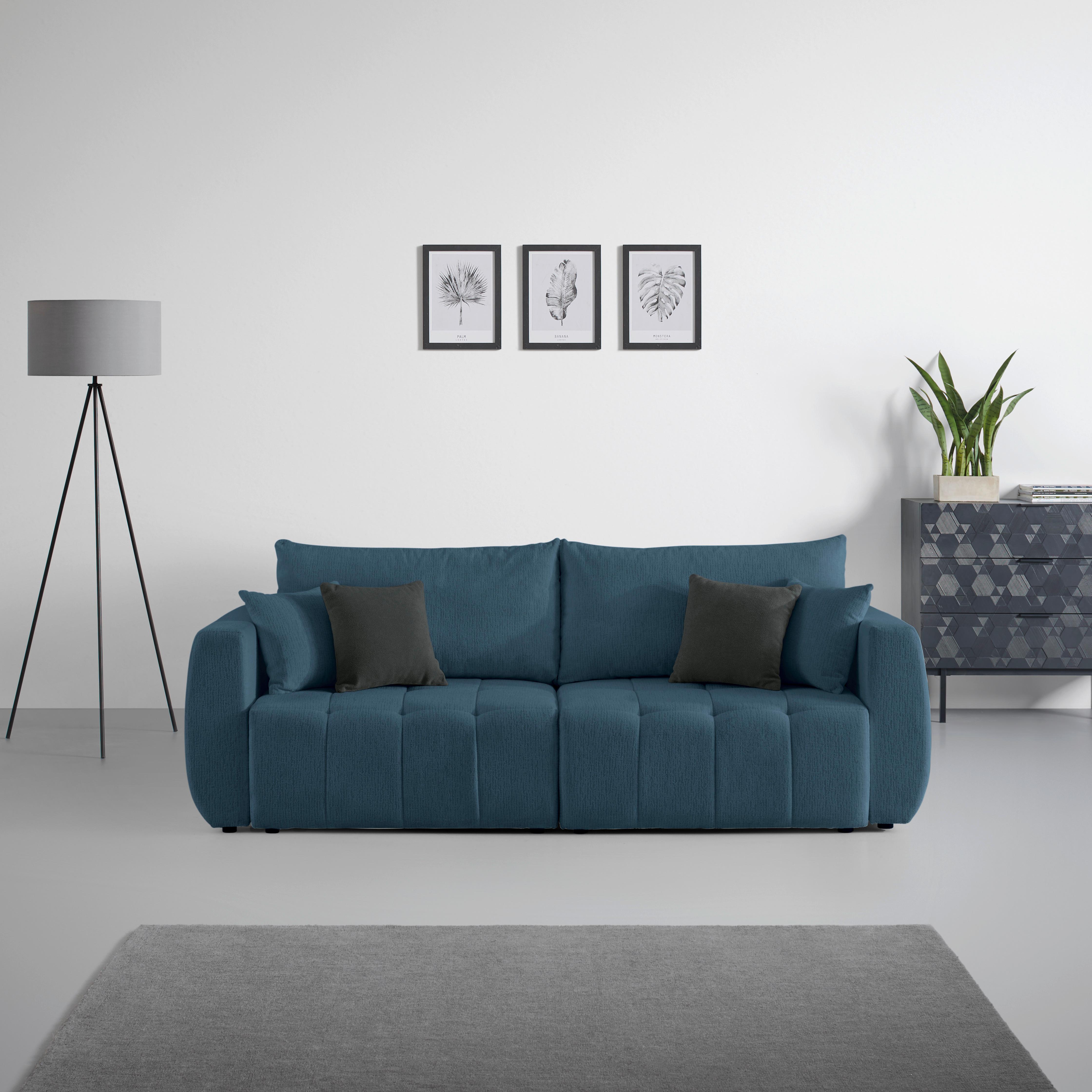 Schlafsofa Bologna Dunkelblau - Beige/Schwarz, Holz/Textil (245/74-90/104cm) - Mömax