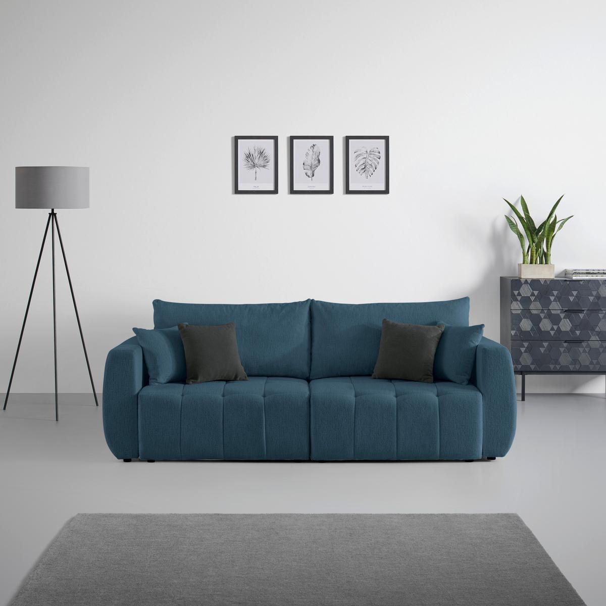 Schlafsofa Bologna Dunkelblau - Schwarz/Dunkelblau, Kunststoff/Textil (245/74-90/104cm) - Mömax