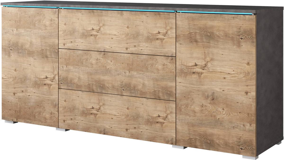 Komoda Vera, Antracit, Barva Kostanja, Z Osvetlitvijo - siva/barva kostanjevega hrasta, Trend, umetna masa/leseni material (150/67,9/39,5cm) - P & B