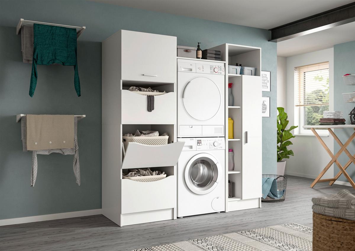 Waschmaschinenschrank Free Weiß - Weiß, Basics, Holzwerkstoff (66/195/60cm) - MID.YOU