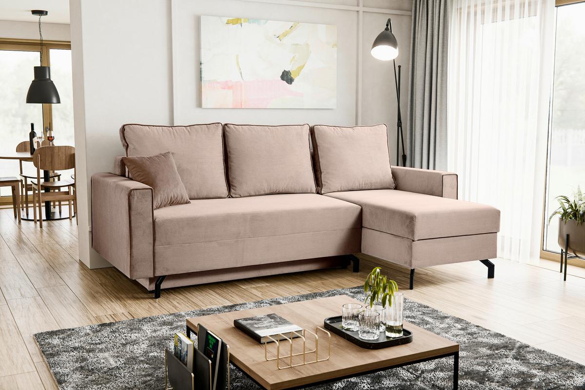 Ecksofa Marti Altrosa mit Schlaffunktion - Altrosa/Schwarz, Basics, Holz/Textil (230/148cm) - MID.YOU