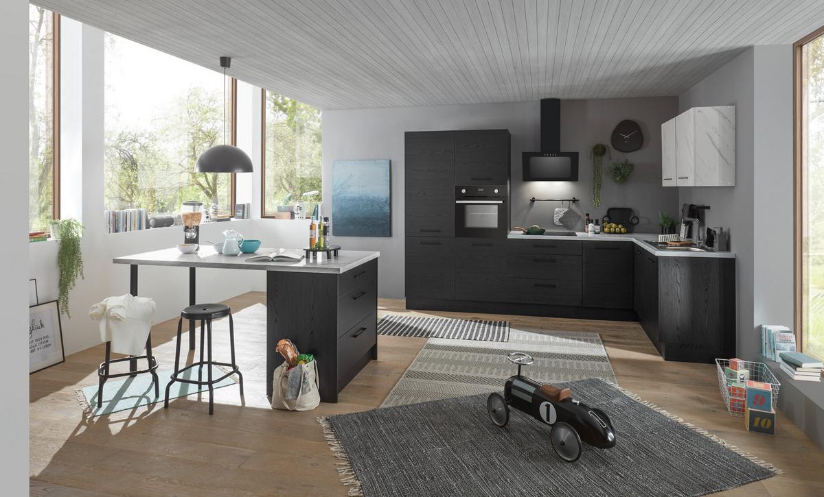 Eckküche New York mit Geräten ca.320x180cm Graphitfarben - Graphitfarben/Schwarz, Design, Holzwerkstoff/Metall (320/180cm) - P & B