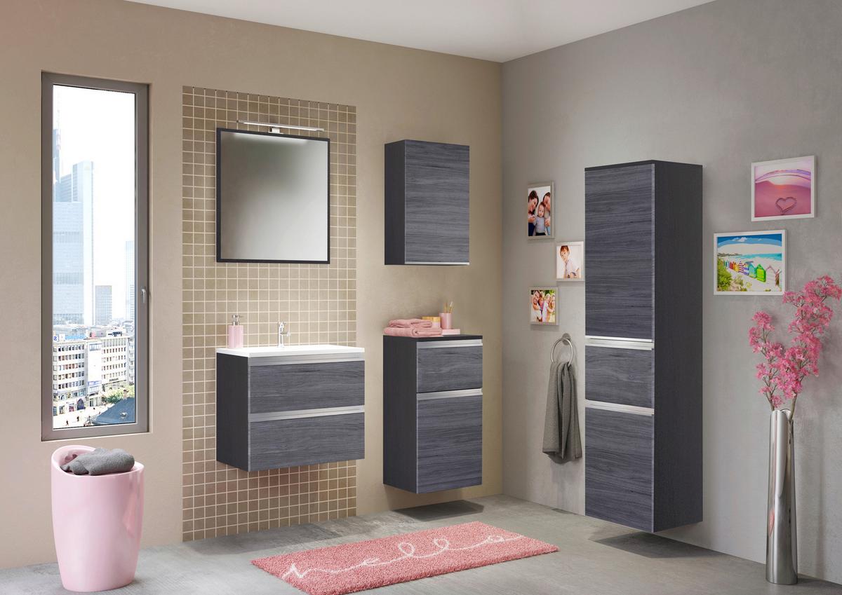 Badezimmerspiegel in Grau mit LED 'Arezzo' - Silbereichenfarben, Basics, Glas/Holzwerkstoff (60/64/2,5cm) - Held