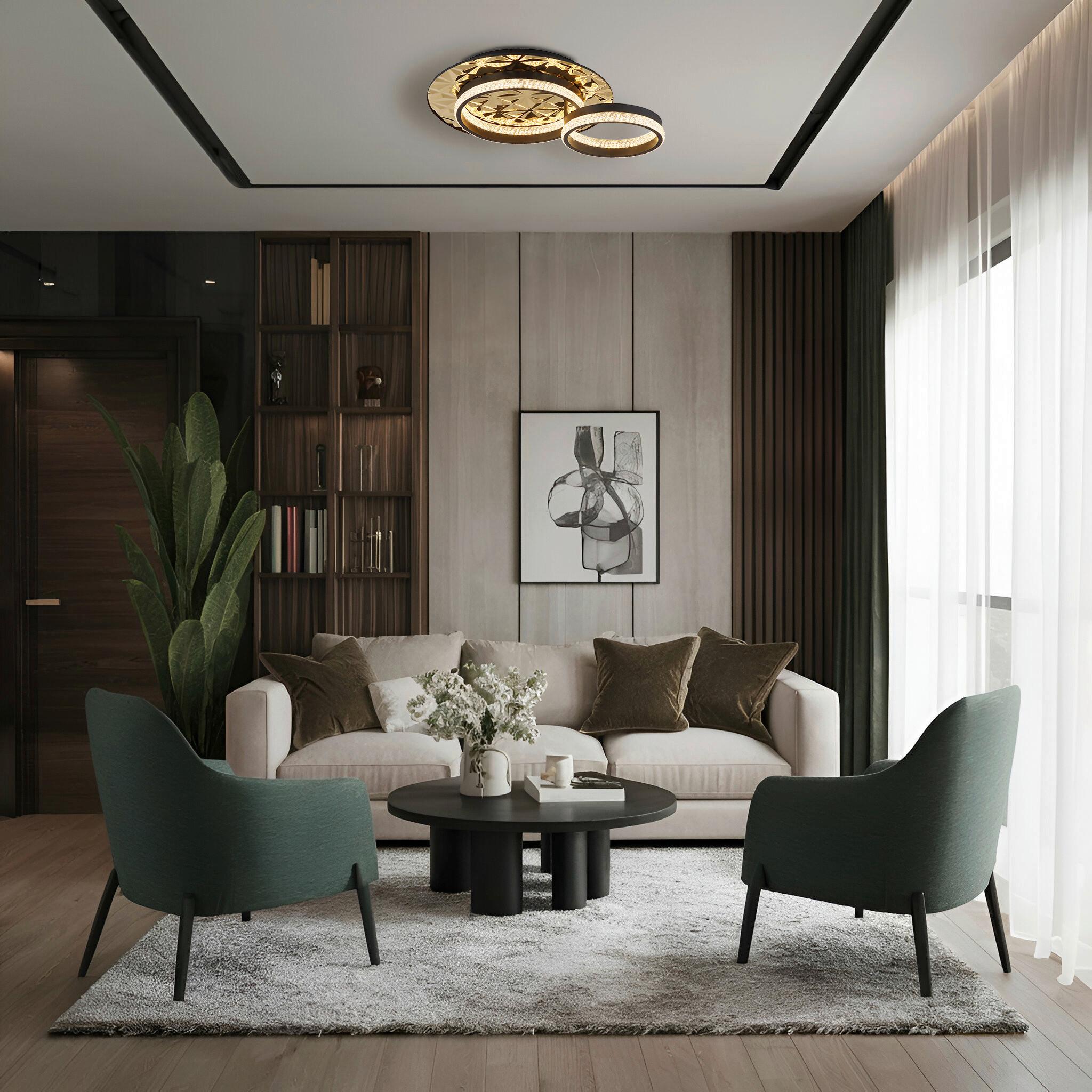 LED-DECKENLEUCHTE 67361G DELLA II - Klar/Goldfarben, Design, Kunststoff/Metall (50,5/40/14cm) - Globo