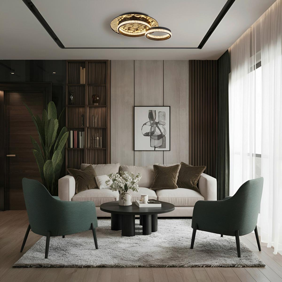 LED-DECKENLEUCHTE 67361G DELLA II - Klar/Goldfarben, Design, Kunststoff/Metall (50,5/40/14cm) - Globo