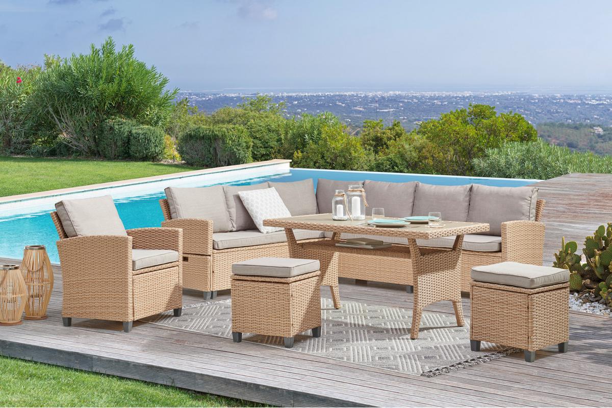 Lounge Garnitura Porto-multi, Svetlo Rjava, 6-Delni Set - svetlo rjava/siva, Moderno, umetna masa/tekstil (190/237cm) - Beldano