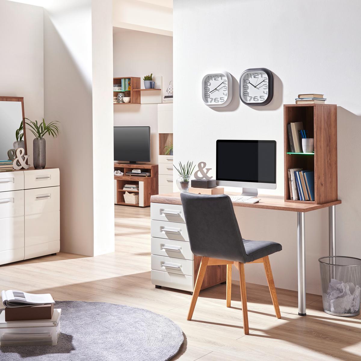 Masă de birou Avensis New - alb/culoare lemn stejar, Konventionell, material pe bază de lemn (130/72cm) - Premium Living