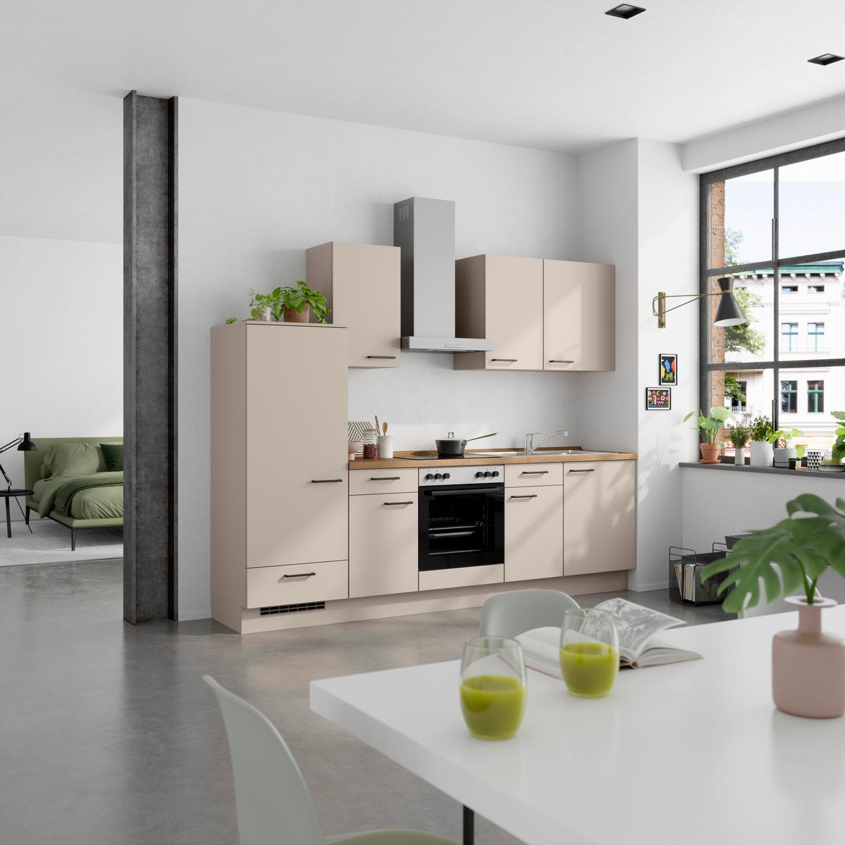 Küchenleerblock Easytouch Low o. Geräte Sandfarben - Sandfarben/Eichefarben, MODERN, Holzwerkstoff/Metall (270cm) - Nobilia
