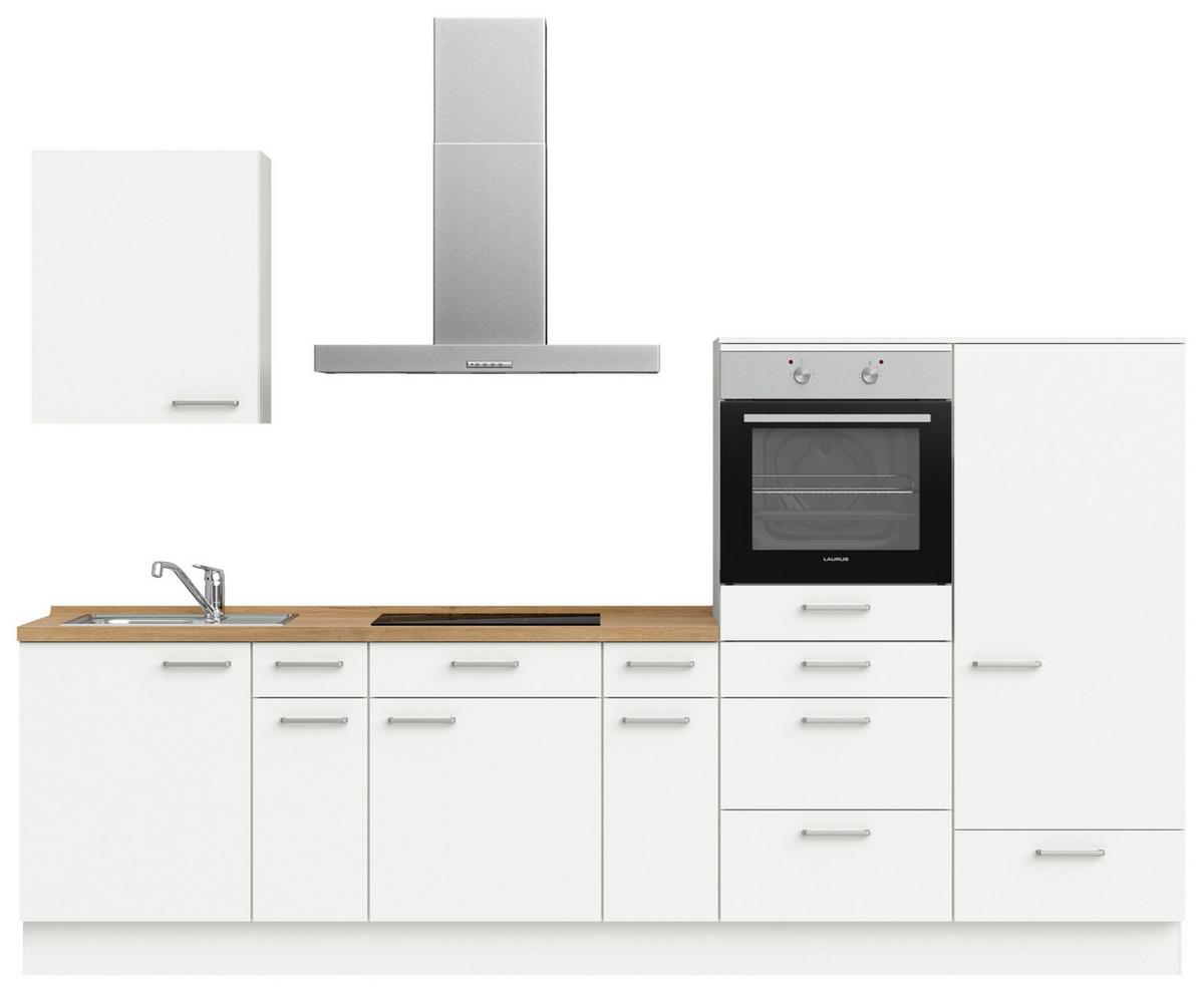 Küchenblock Touch Low m. Geräten Weiß - Edelstahlfarben/Eichefarben, MODERN, Holzwerkstoff/Metall (300cm) - Nobilia