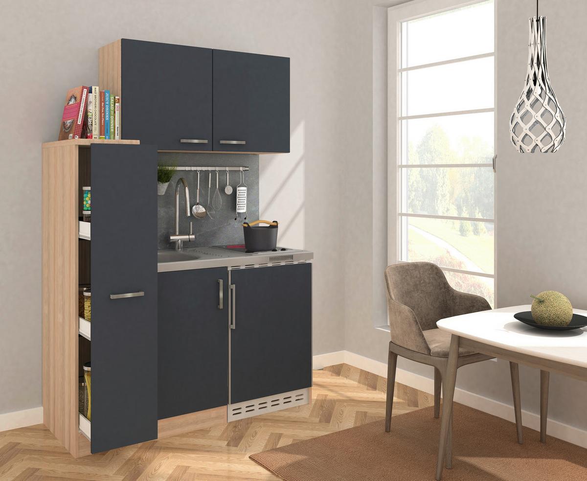 Miniküche Grau/Eichefarben m. Geräten B: ca. 130 cm - Eichefarben/Grau, MODERN, Holzwerkstoff (130cm) - Respekta