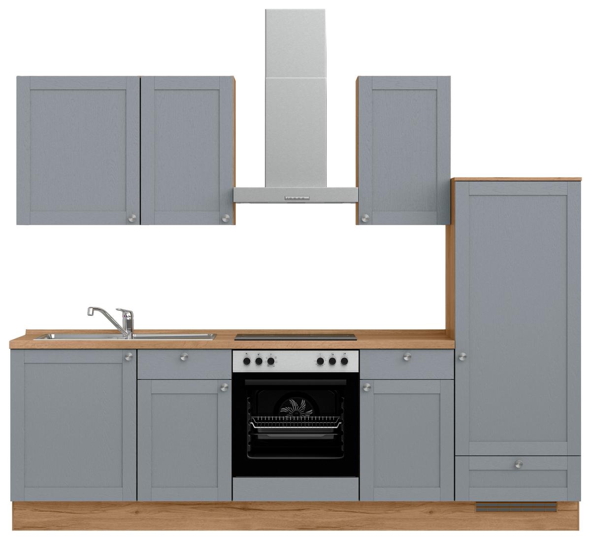 Küchenleerblock Frame Low o. Geräte Blaugrau - Edelstahlfarben/Eichefarben, MODERN, Holzwerkstoff/Metall (270cm) - Nobilia