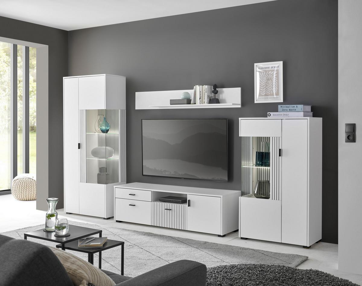 Wohnwand Hudson Schwarz/Weiß - Schwarz/Weiß, Design, Glas/Holzwerkstoff (320/180/42cm) - MID.YOU