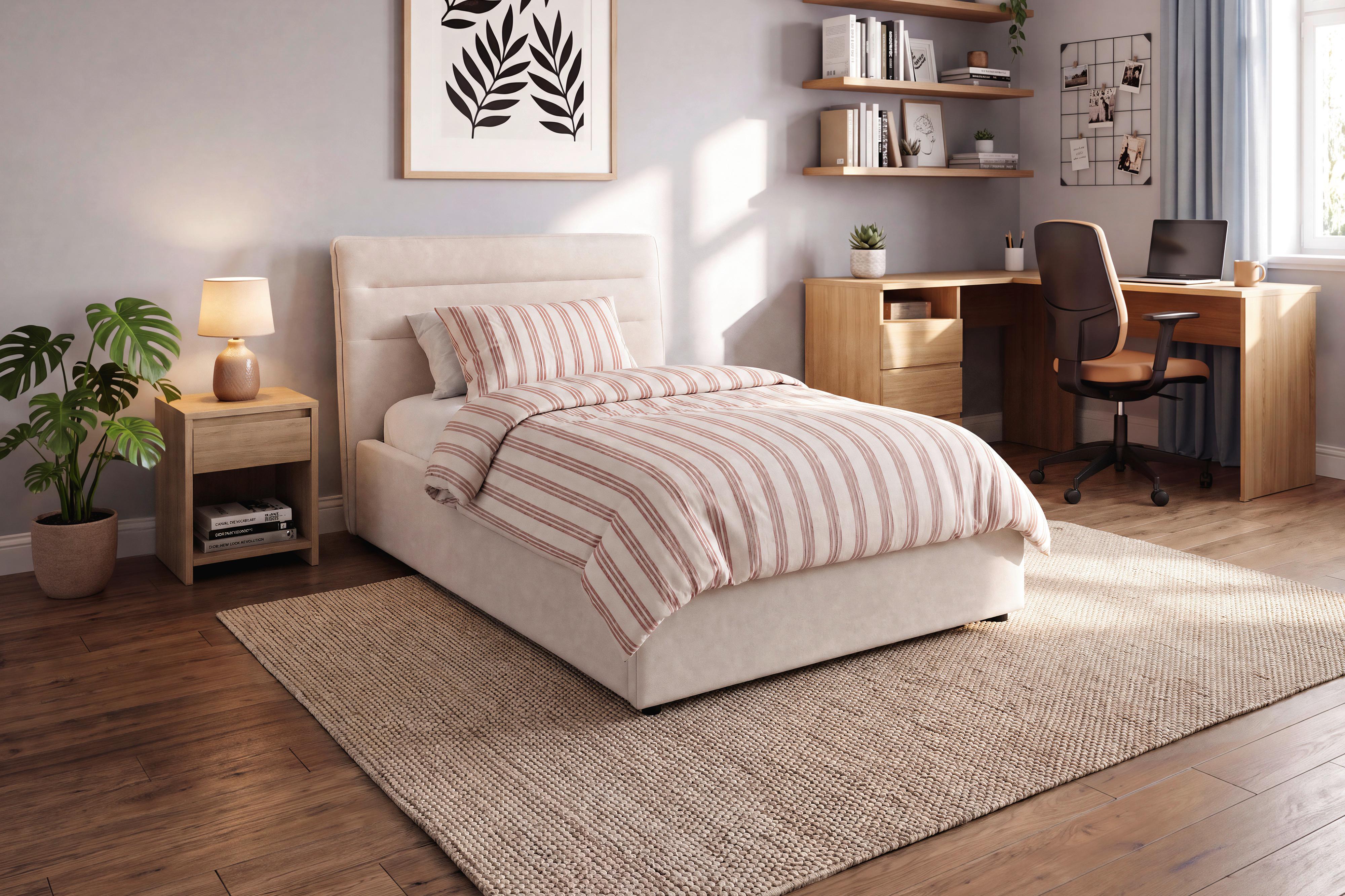 Polsterbett Sienna Beige ca. 90x200cm - Beige/Schwarz, LIFESTYLE, Holz/Kunststoff (90/200cm) - Based