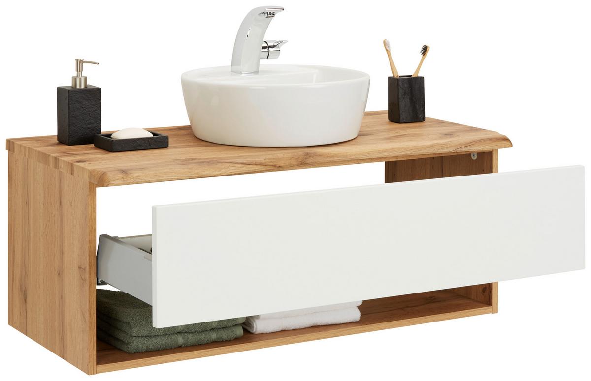 Waschtischkombi in Eiche/Weiß - Weiß, LIFESTYLE, Keramik/Holzwerkstoff (10/55/47cm) - Premium Living