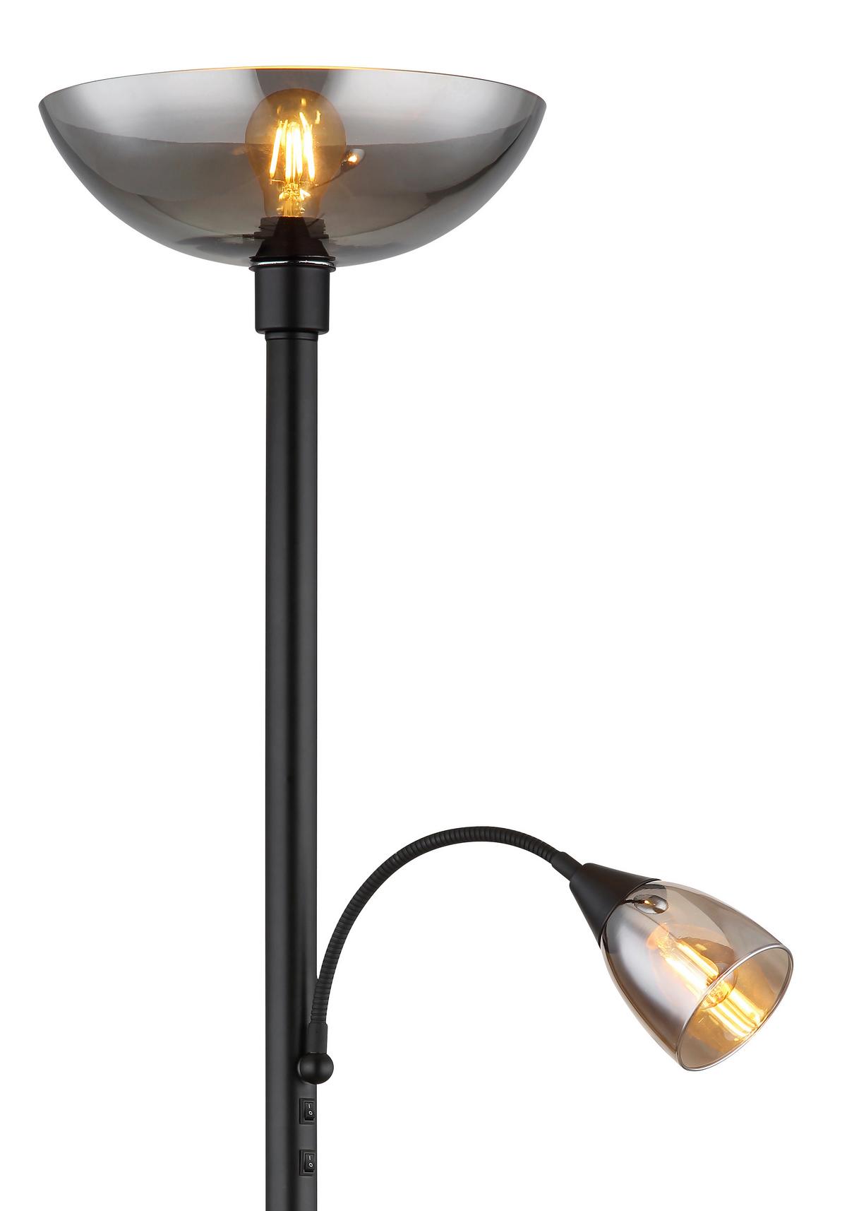 STEHLEUCHTE 58903 - Hellgrau/Schwarz, Konventionell, Glas/Textil (30/178cm) - Globo