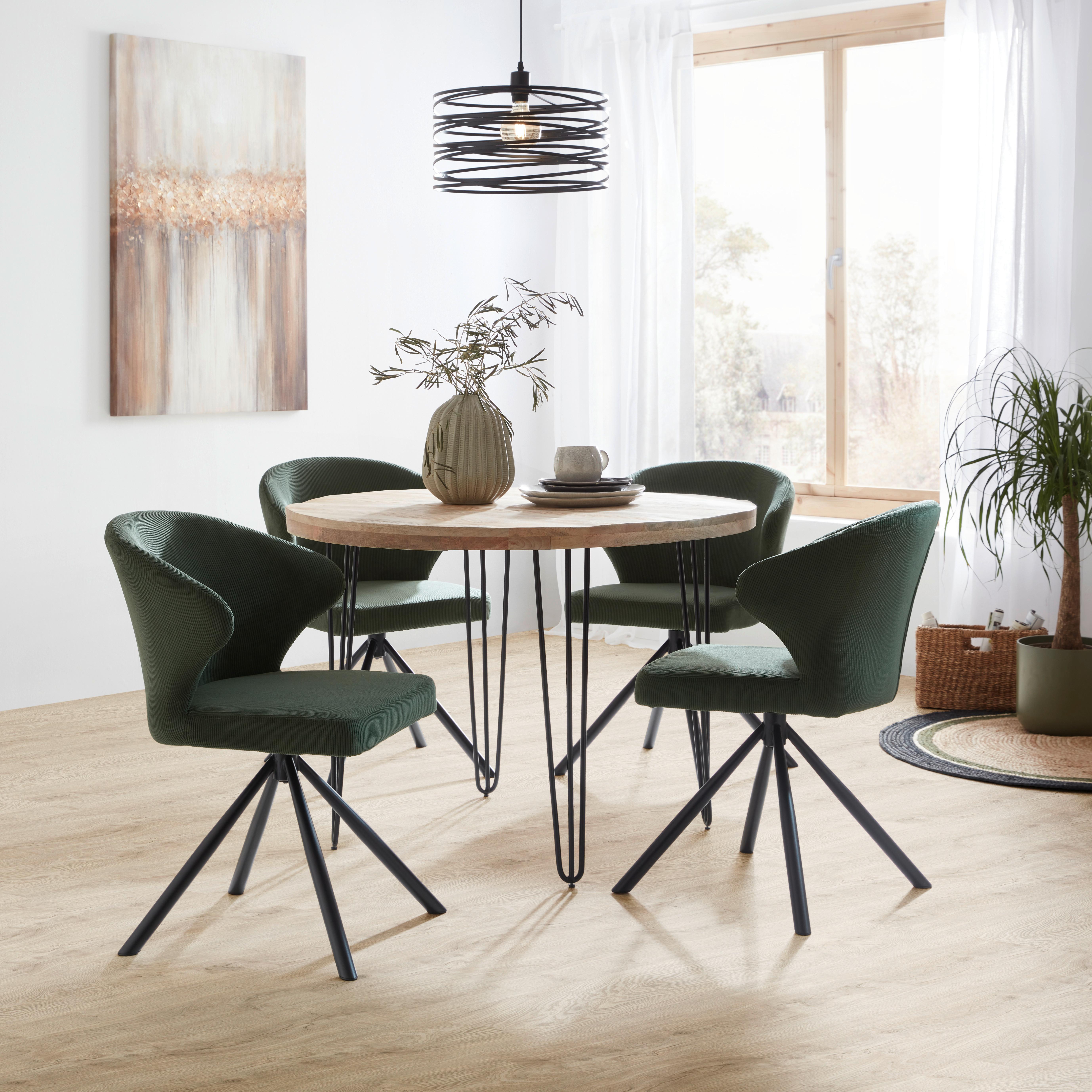 Esstisch aus Mangoholz massiv - Schwarz/Naturfarben, Lifestyle, Holz/Metall (105/105/76cm) - Zandiara