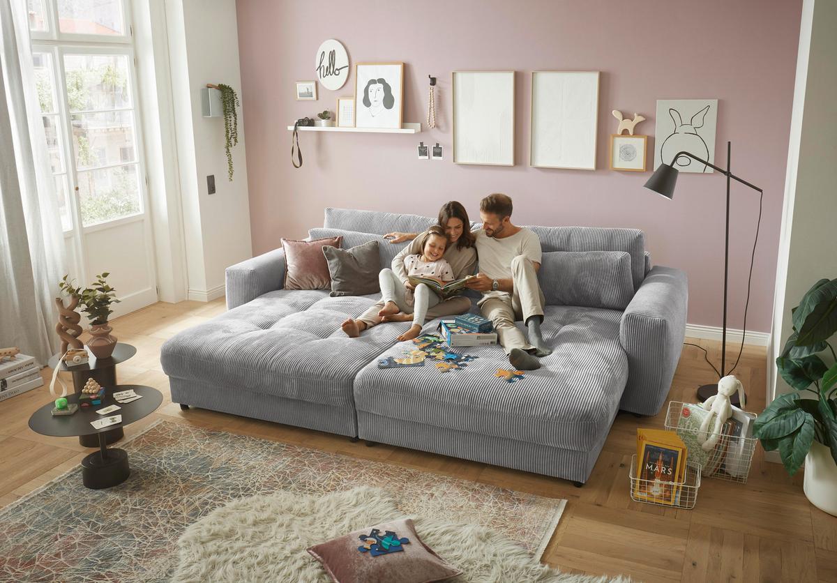 Bigsofa Barura Loveseat ca. 292x194 cm Hellgrau - Hellgrau/Schwarz, KONVENTIONELL, Holzwerkstoff/Kunststoff (292/90/194cm) - MID.YOU