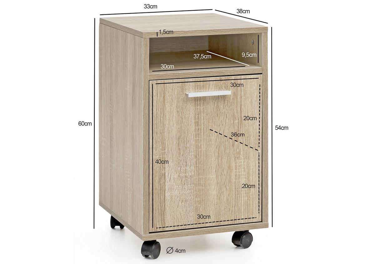 Predalnik Na Kolescih Rollcontainer - srebrne barve/barve hrasta, Konvencionalno, kovina/umetna masa (33/60/38cm) - MID.YOU