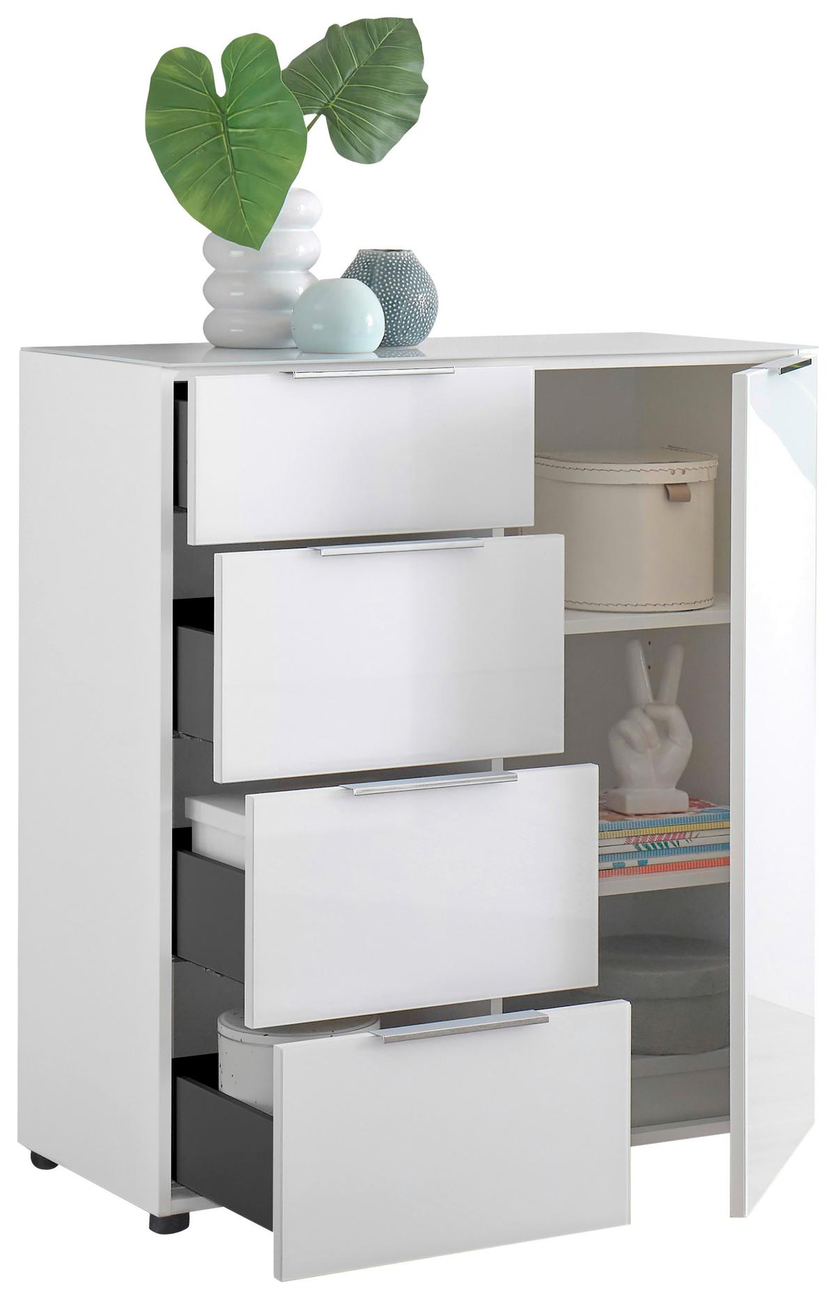 Kommode Siena Weiss - Chromfarben/Weiss, Modern, Glas/Holzwerkstoff (90/99/40cm) - Mömax