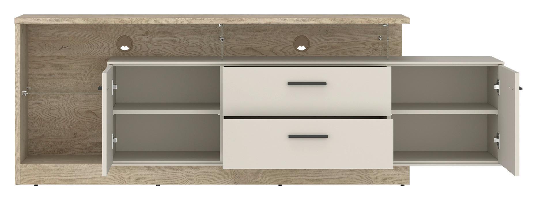 Tv Komoda Meolo - kašmir/boje hrasta, Moderno, staklo/drvni materijal (191,5/65,5/40cm) - Modern Living
