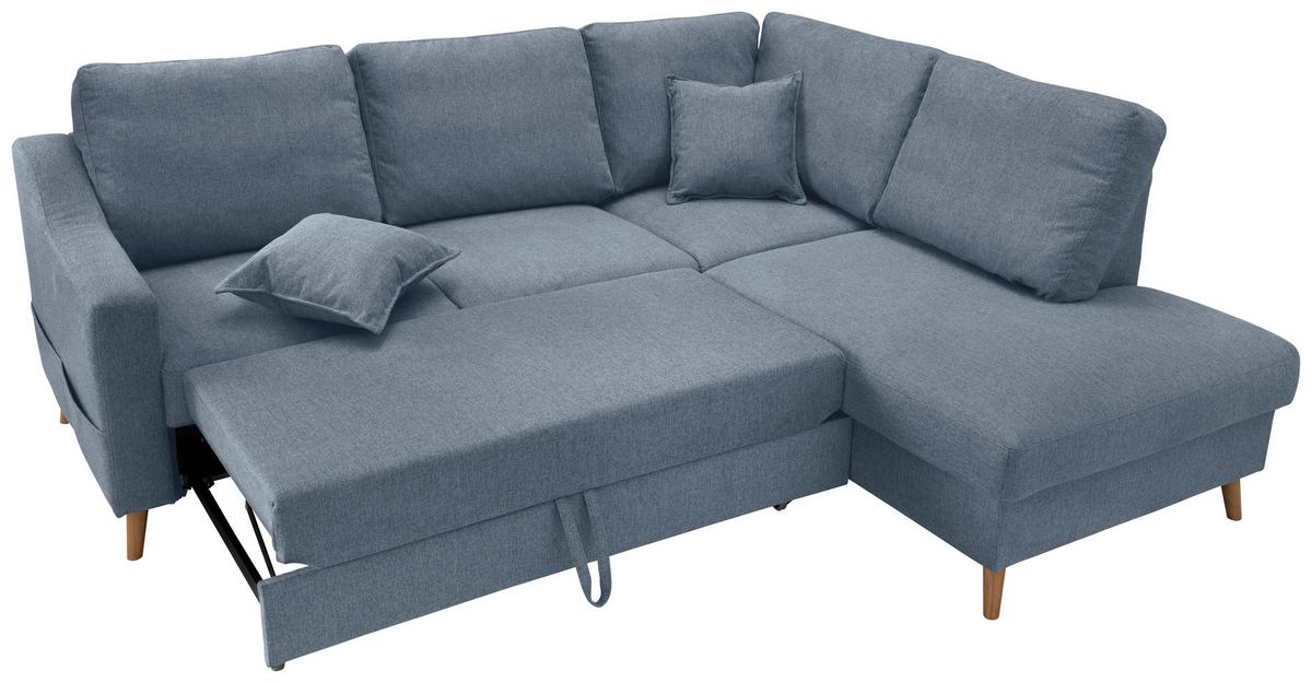 Wohnlandschaft Valentina Blau Struktur - Blau/Naturfarben, KONVENTIONELL, Holz/Textil (230/200cm) - P & B