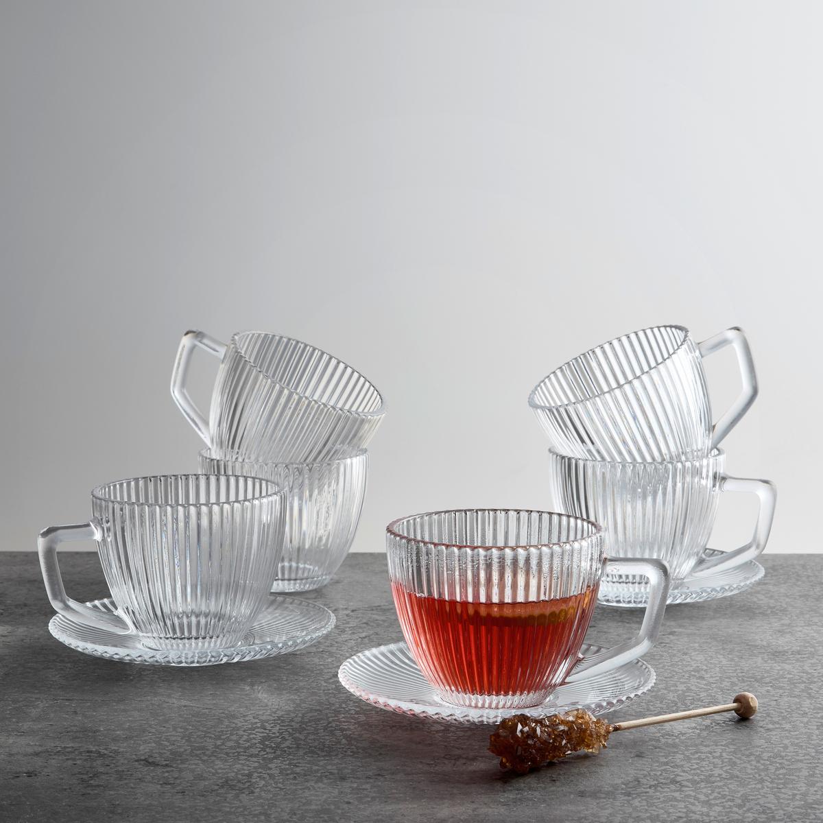 Set de 6 cești și farfurioare Rosemary cca. 270 ml - străveziu, Konventionell, sticlă - Mömax