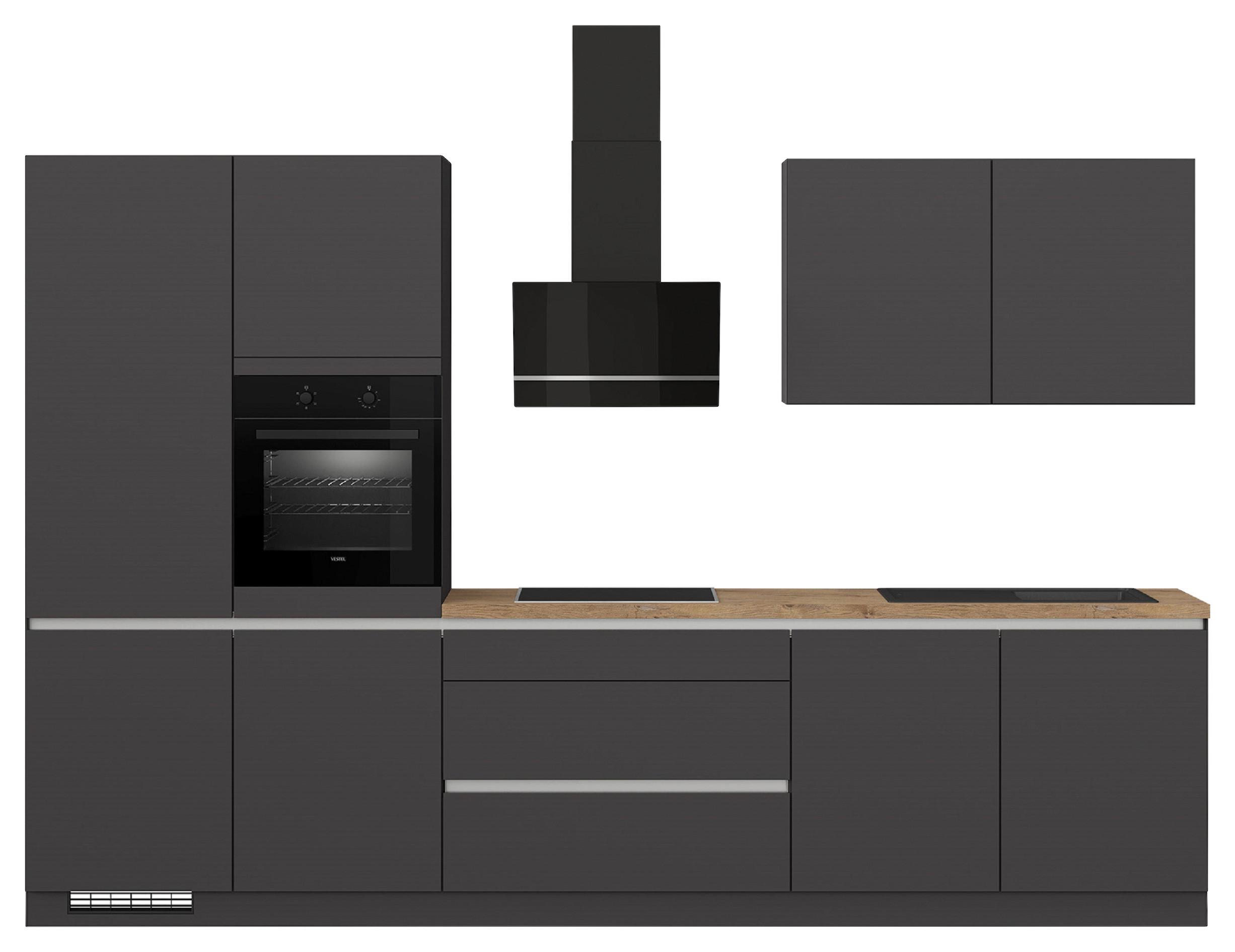 Küchenblock IBC ohne Geräte ca. 340 cm Dunkelgrau - Edelstahlfarben/Eichefarben, Design, Holzwerkstoff/Metall (340cm) - Impuls