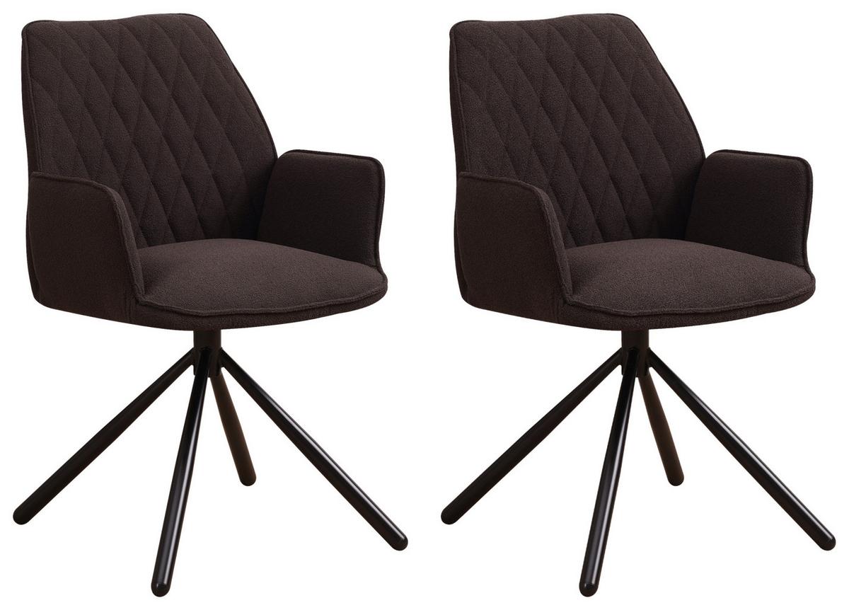 Armlehnstuhl-Set Reims ca. 56x97 cm 2er Set Braun - Schwarz/Braun, Design, Textil/Metall (56/97/52,5cm) - MID.YOU