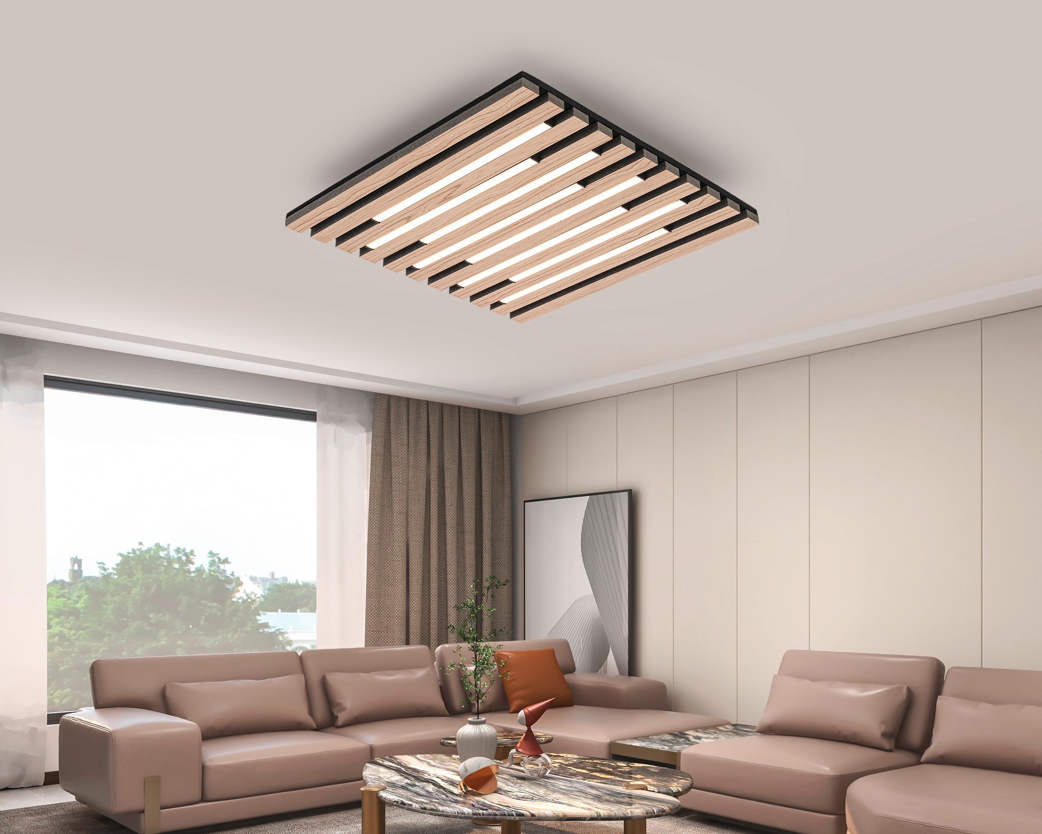 LED-Deckenleuchte Ruko Schwarz/Eichefarben max. 24 W - Eichefarben/Schwarz, MODERN, Holzwerkstoff/Kunststoff (42,5/42,5/5,5cm) - Mömax