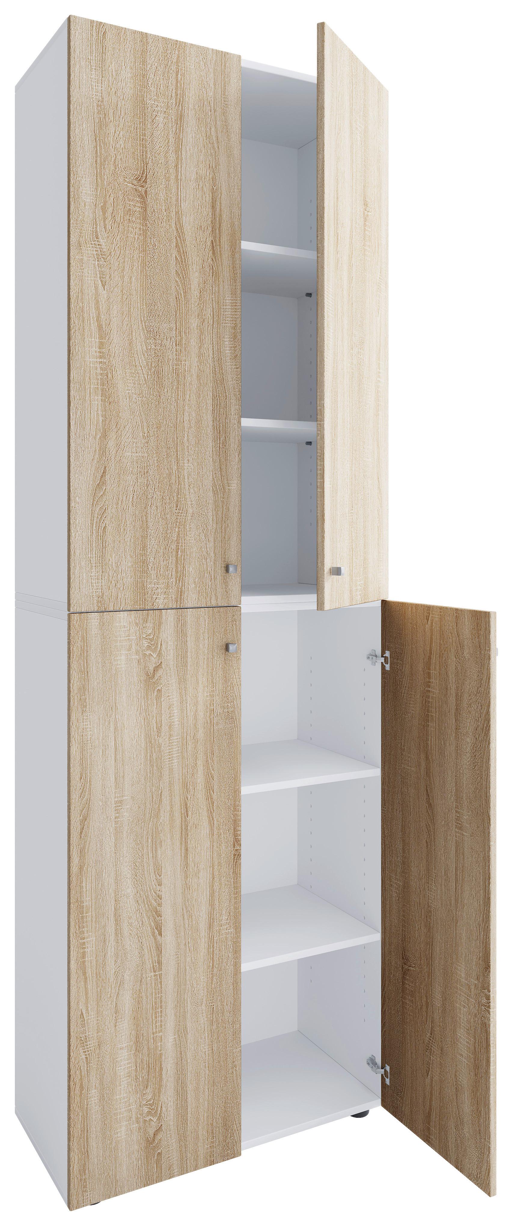 Schuhschrank LONA Weiß/ Sonoma Eiche ca. 70x220x40 cm - Silberfarben/Schwarz, Design, Holzwerkstoff/Kunststoff (70/220/40cm) - MID.YOU