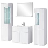 Badezimmer-Set Narobi 5-tlg. mit LED ca. 120 cm Weiß - Weiß Hochglanz/Weiß, Trend, Glas/Keramik (120,4cm) - P & B