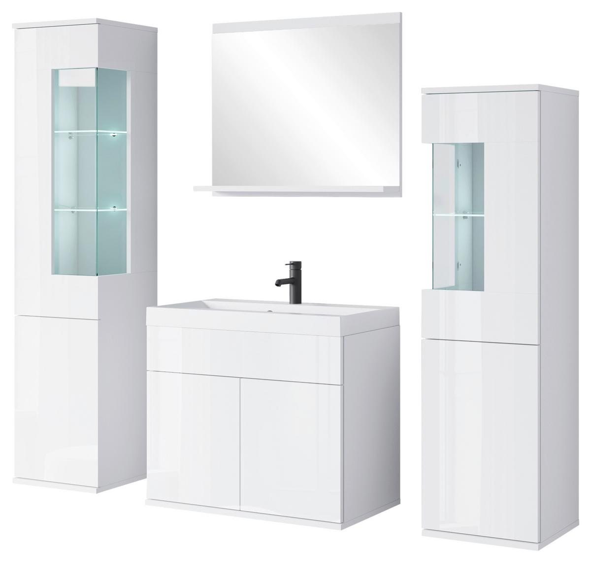 Badezimmer-Set Narobi 5-tlg. mit LED ca. 120 cm Weiß - Weiß Hochglanz/Weiß, Trend, Glas/Keramik (120,4cm) - P & B