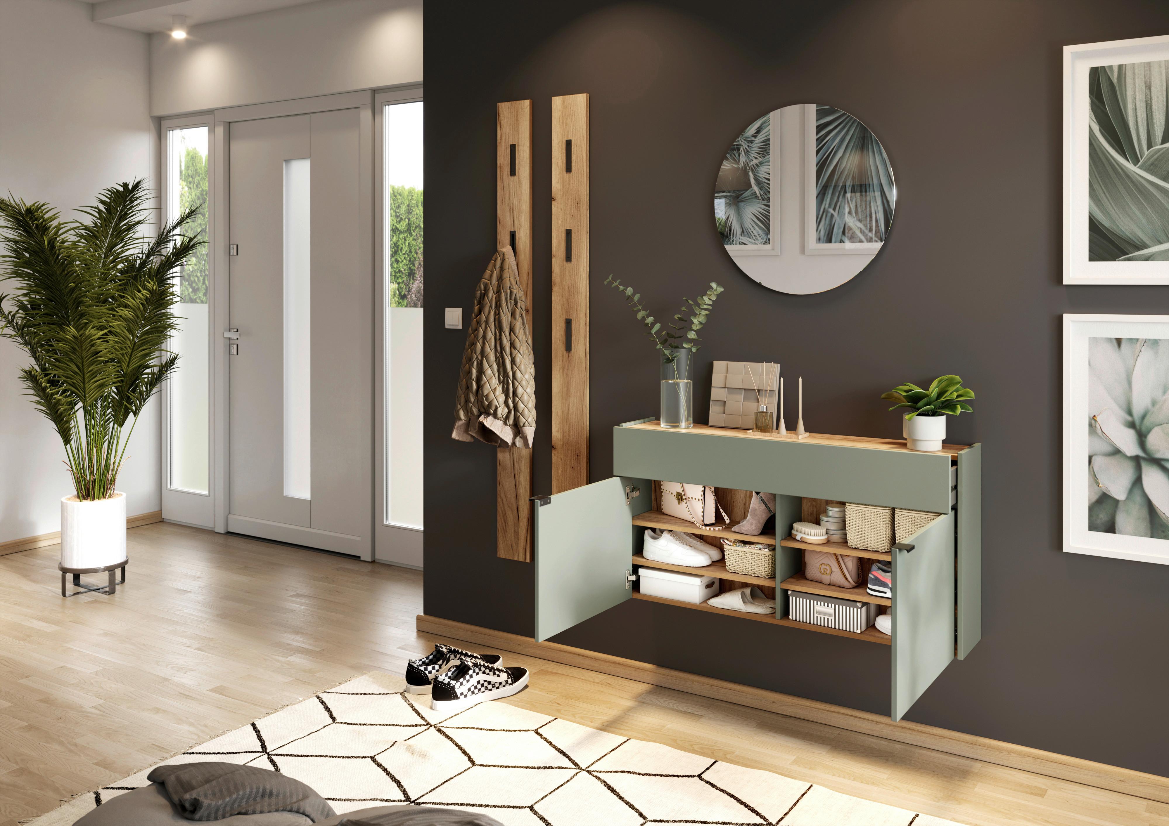 SZAFKA NA BUTY GW-AMECA - kolor dębowy/czarny, Design, materiał drewnopochodny/metal (110/57/22cm)