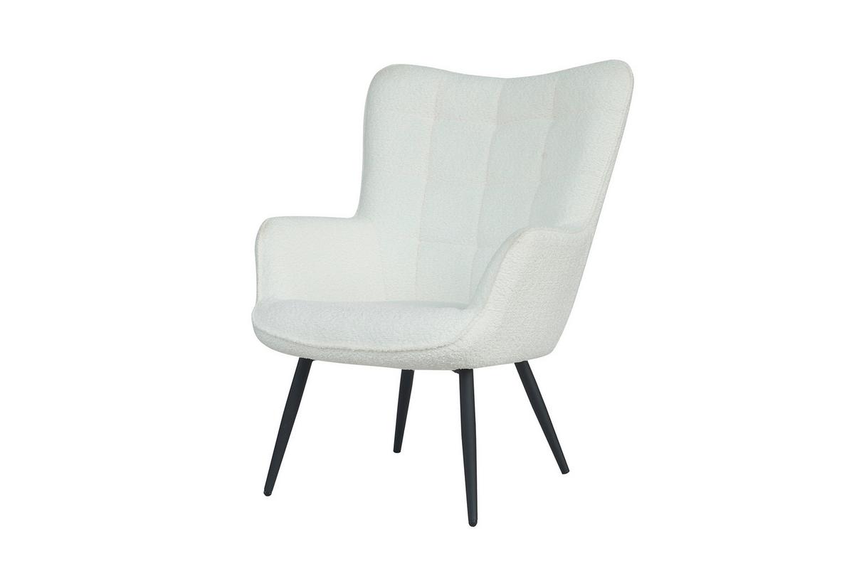 Sessel Uta Elfenbein Bouclé - Elfenbein/Schwarz, Basics, Textil/Metall (72/97/80cm) - MID.YOU