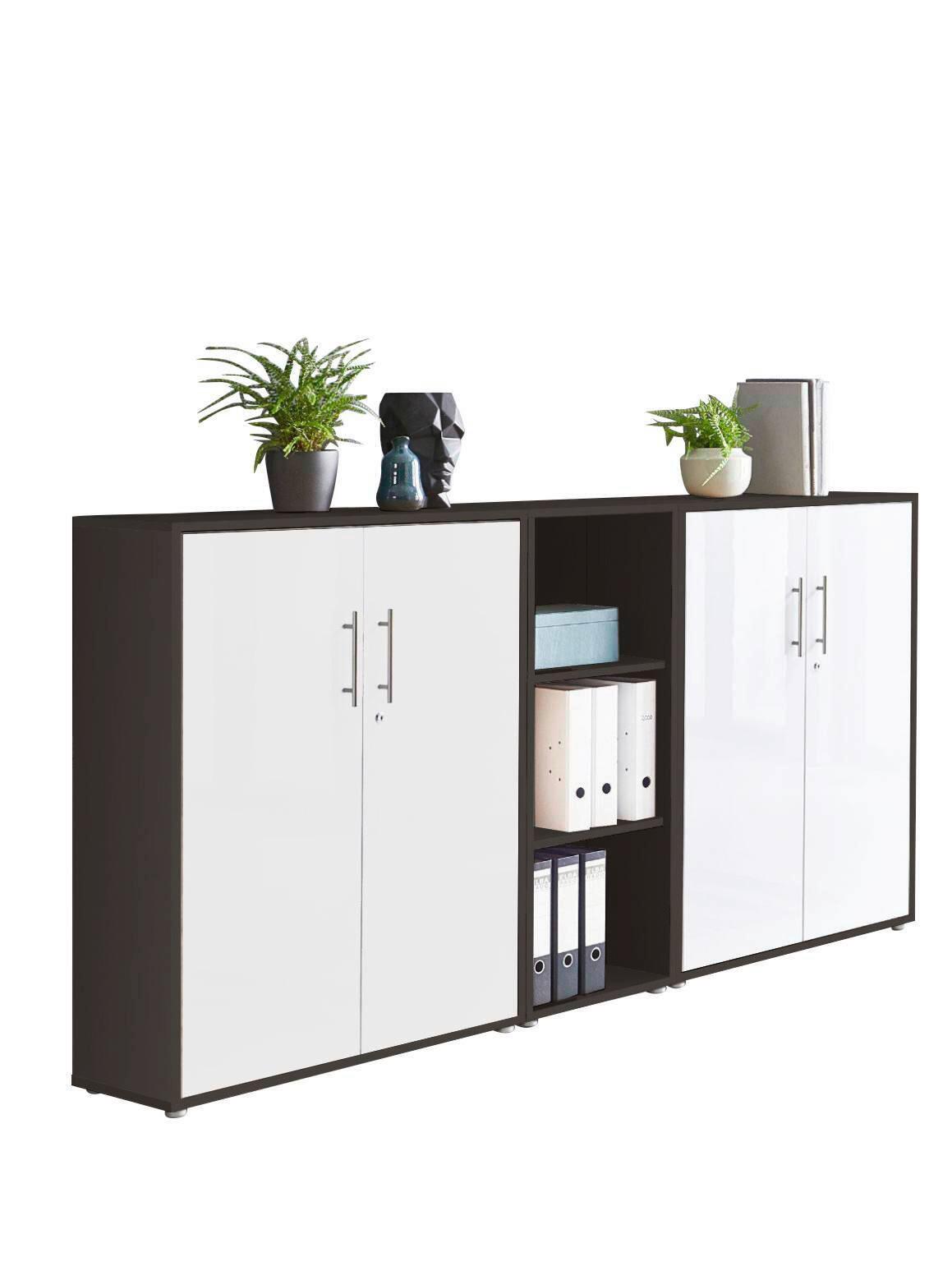 AKTENSCHRANK OFFICE EDITION - SW SET 8 - Anthrazit/Weiß, MODERN, Holzwerkstoff (212,9/113,6/33cm) - MID.YOU