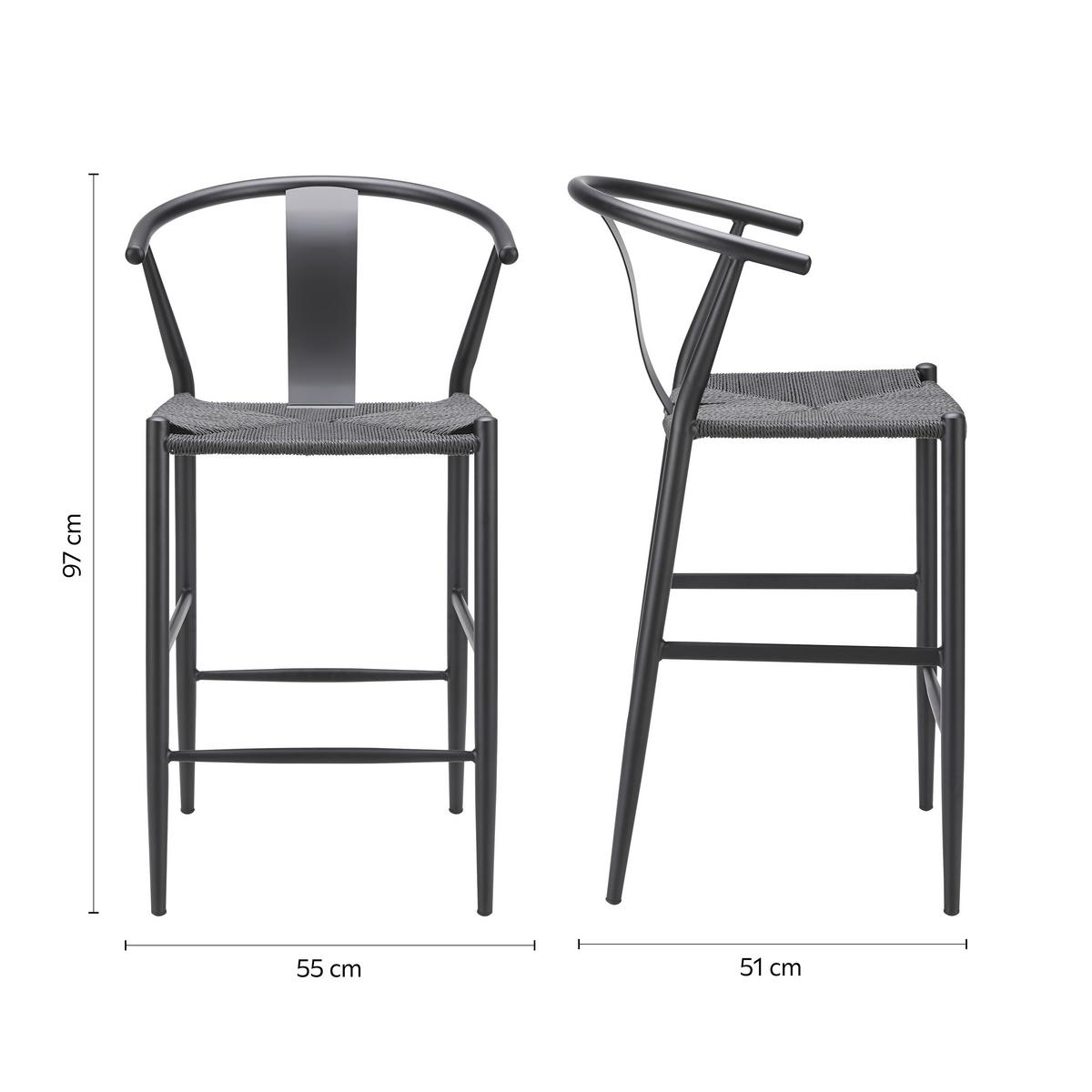 Barhocker Monica Schwarz Metall/Schnur - Schwarz, Modern, Textil/Metall (55/97/56cm) - Bessagi Home
