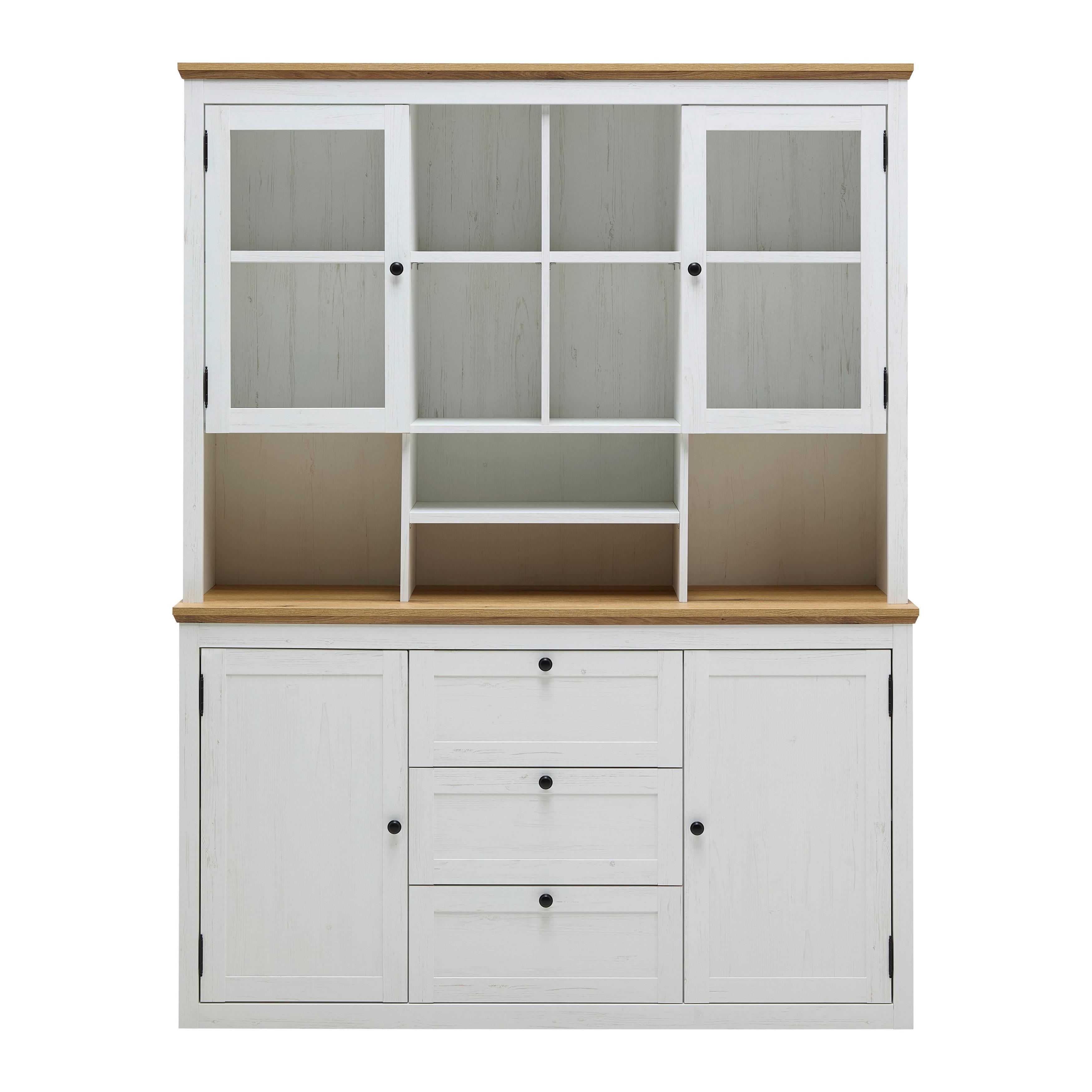 Buffetaufsatz Korsika Eichefarben/Weiß - Eichefarben/Schwarz, ROMANTIK / LANDHAUS, Glas/Holzwerkstoff (150/110/37cm) - Mömax