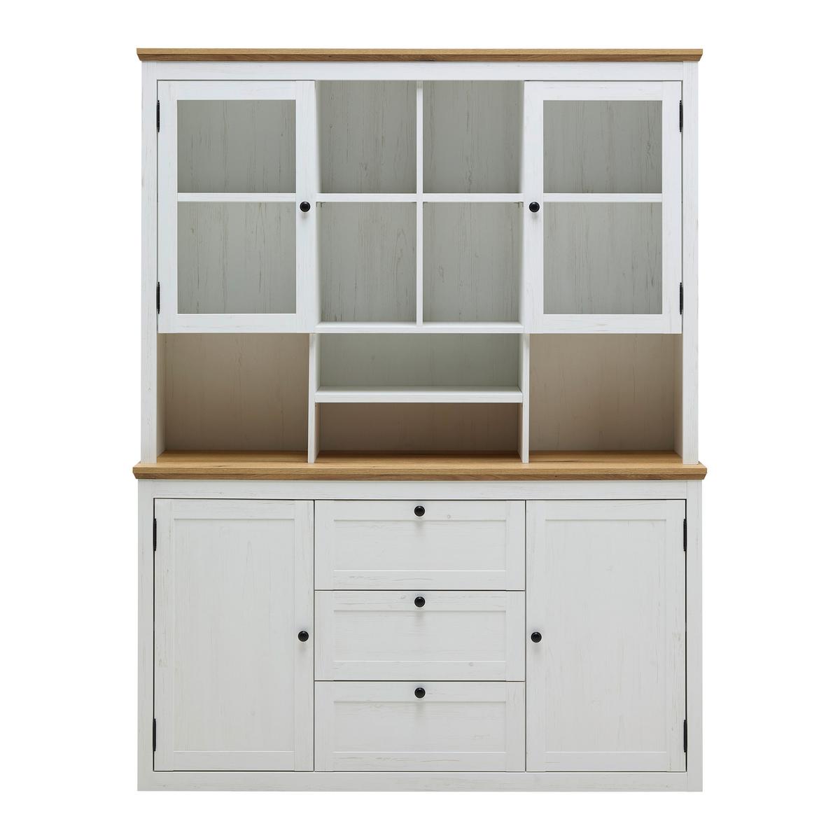 Buffetaufsatz Korsika Eichefarben/Weiß - Eichefarben/Schwarz, ROMANTIK / LANDHAUS, Glas/Holzwerkstoff (150/110/37cm) - Mömax
