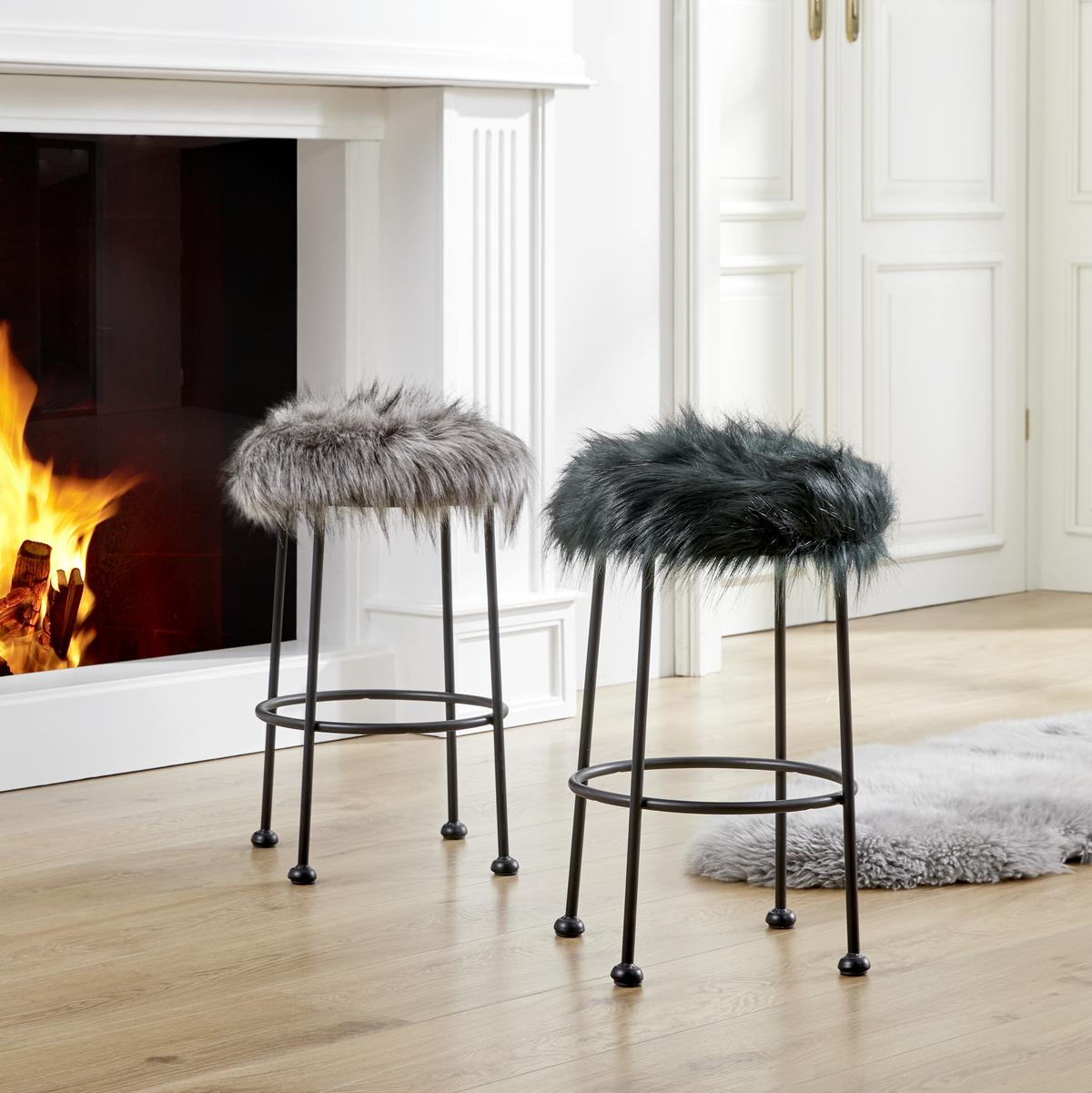 HOKER LUZIE - zielony/czarny, Modern, futro/metal (30/50cm) - Bessagi Home