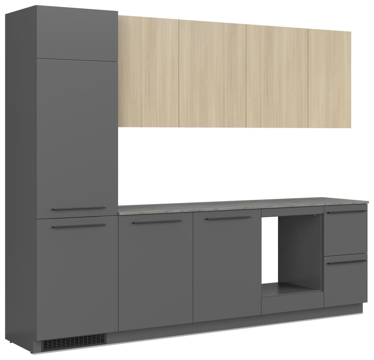 Küchenblock Milino o. E-Geräte Graphitgrau - Eichefarben/Graphitfarben, Basics, Holzwerkstoff/Kunststoff (285cm) - Visiona