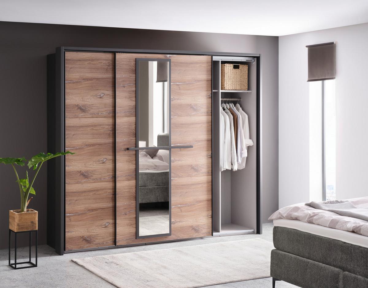 Ormar S Kliznim Vratima Rocket - boje grafita/boje hrasta, Moderno, drvni materijal/metal (250/218/65cm) - Premium Living