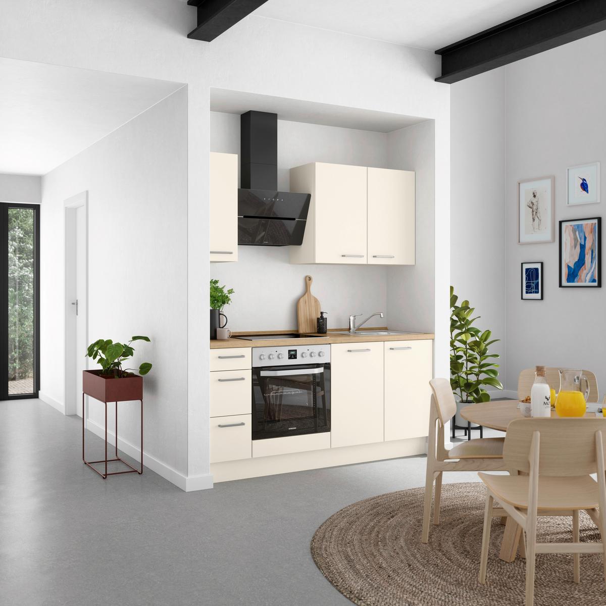 Küchenblock Touch High m. Geräten Magnolie - Edelstahlfarben/Eichefarben, MODERN, Holzwerkstoff/Metall (180cm) - Nobilia