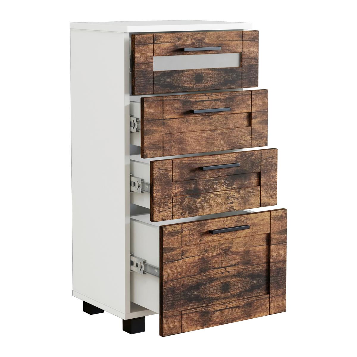 Midischrank Nilari L - Weiss/Eichefarben, Trend, Glas/Holzwerkstoff (38/76/28cm) - MID.YOU