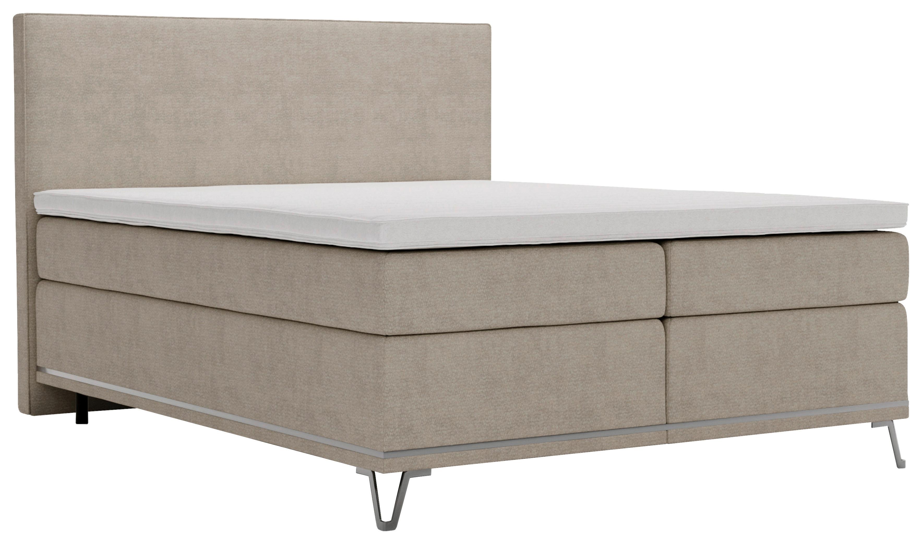 Boxspringbett Cromo Beige ca. 160x200 - Beige/Silberfarben, KONVENTIONELL, Textil/Metall (160/200cm) - Premium Living