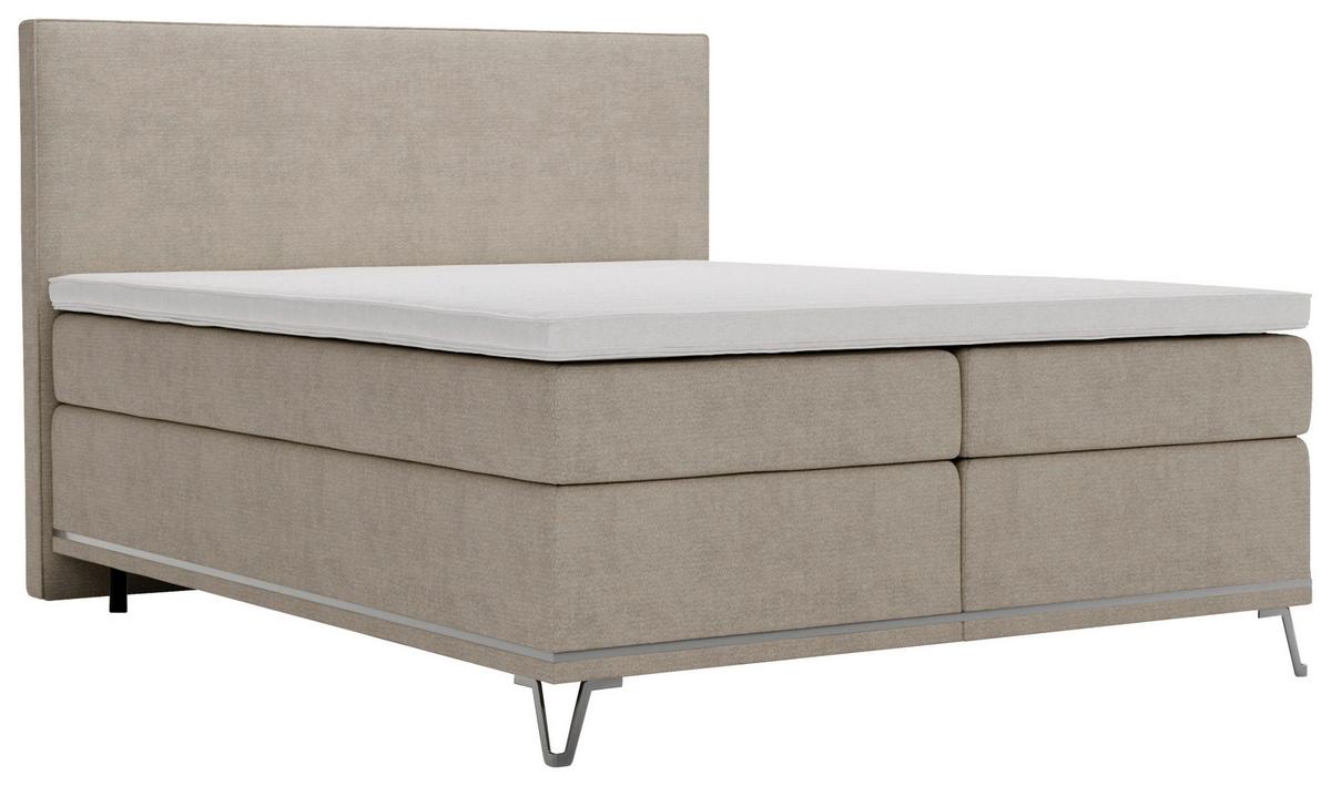 Boxspringbett Cromo Beige ca. 160x200 - Beige/Silberfarben, KONVENTIONELL, Textil/Metall (160/200cm) - Premium Living