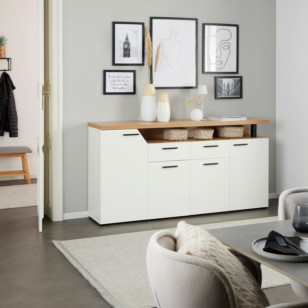 Komoda Nico - bijela/hrast Artisan, Moderno, drvni materijal/plastika (180,5/91,6/40cm) - Modern Living