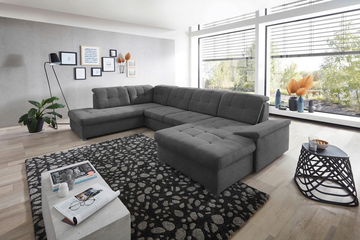 Wohnlandschaft Zira Anthrazit Nylon/Mikrofaser - Chromfarben/Anthrazit, Design, Kunststoff/Textil (212/330/169cm) - Livetastic