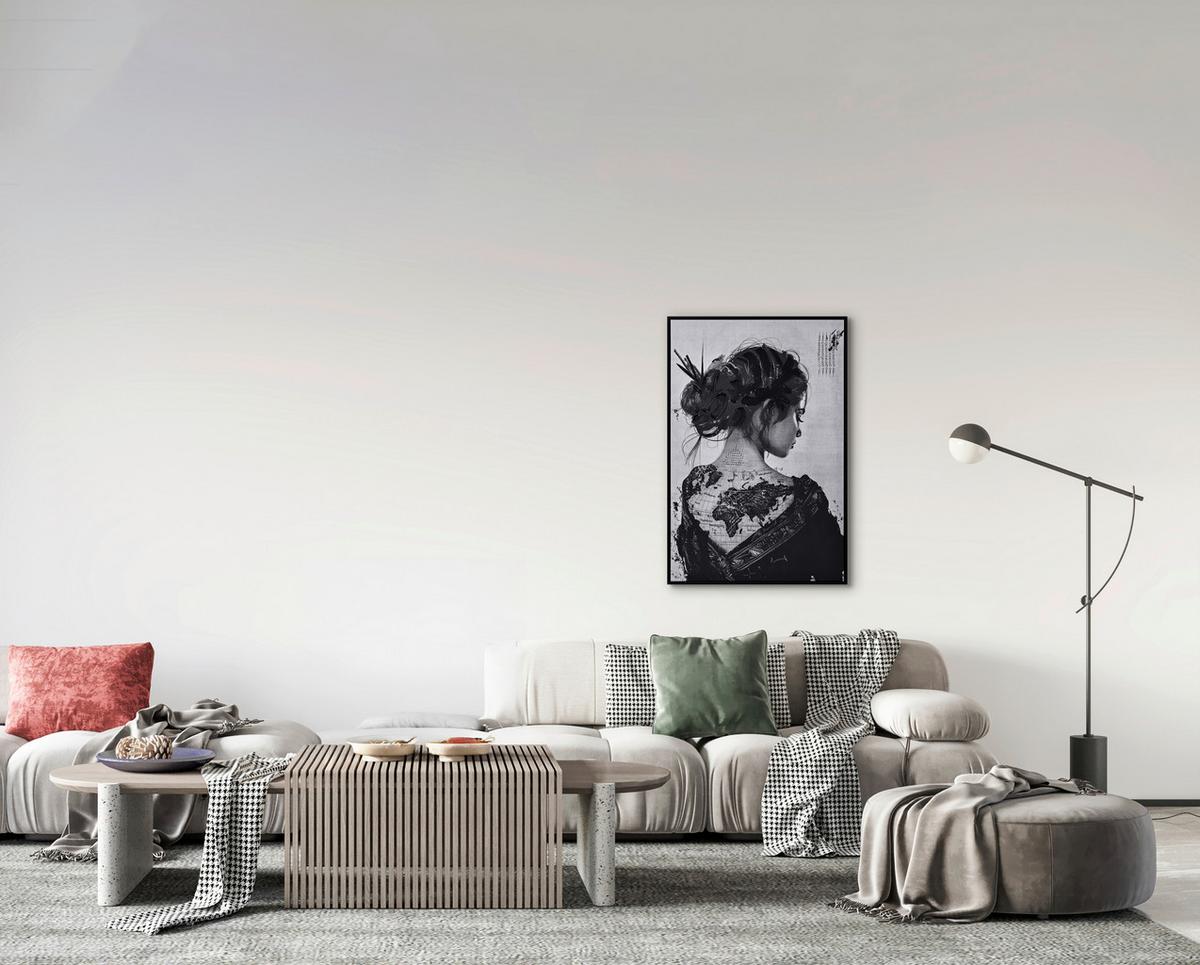 Tablou cu ramă The world cca. 62x92 cm - alb/negru, Modern, plastic/textil (62,4/92,4cm) - Mömax