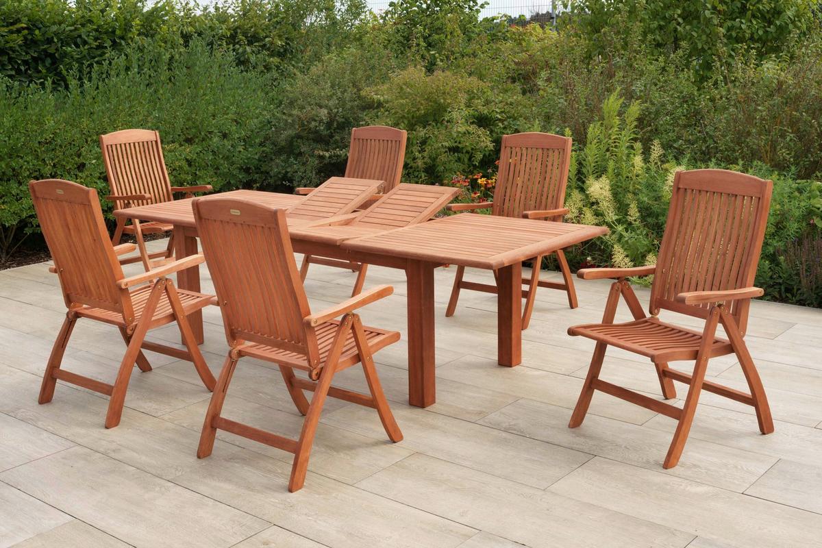 Gartentischgruppe Maracaibo 7-tlg. - Eukalyptusholzfarben, KONVENTIONELL, Holz - Gardenson