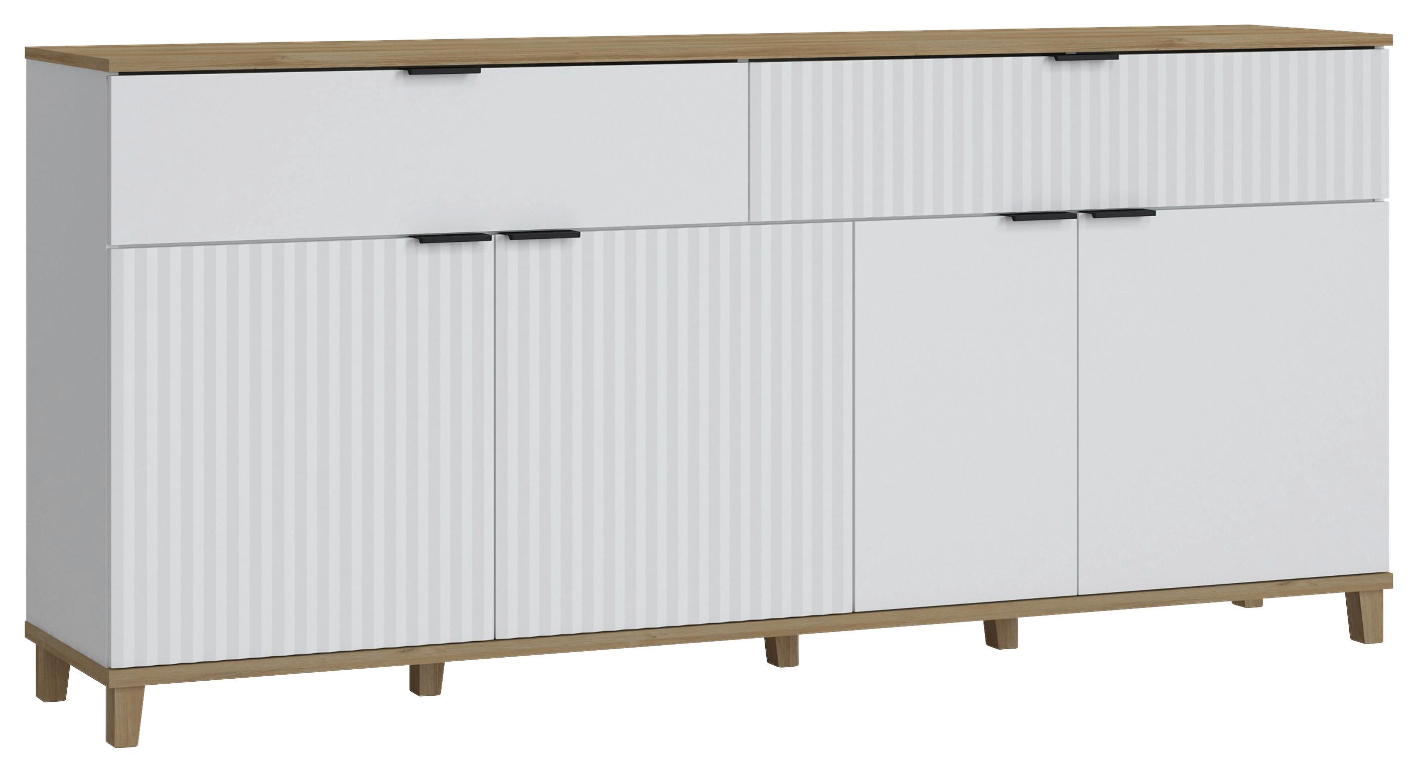 Komoda Plissee, Bela, Barva Hrasta - barve hrasta/bela, Moderno, kovina/leseni material (187,1/86,4/40cm) - Mömax